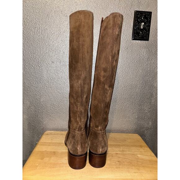 Steve Madden Brown Suede Knee High Boots 7M Stacked Heel Slip On Stretch Shaft - Picture 11 of 11